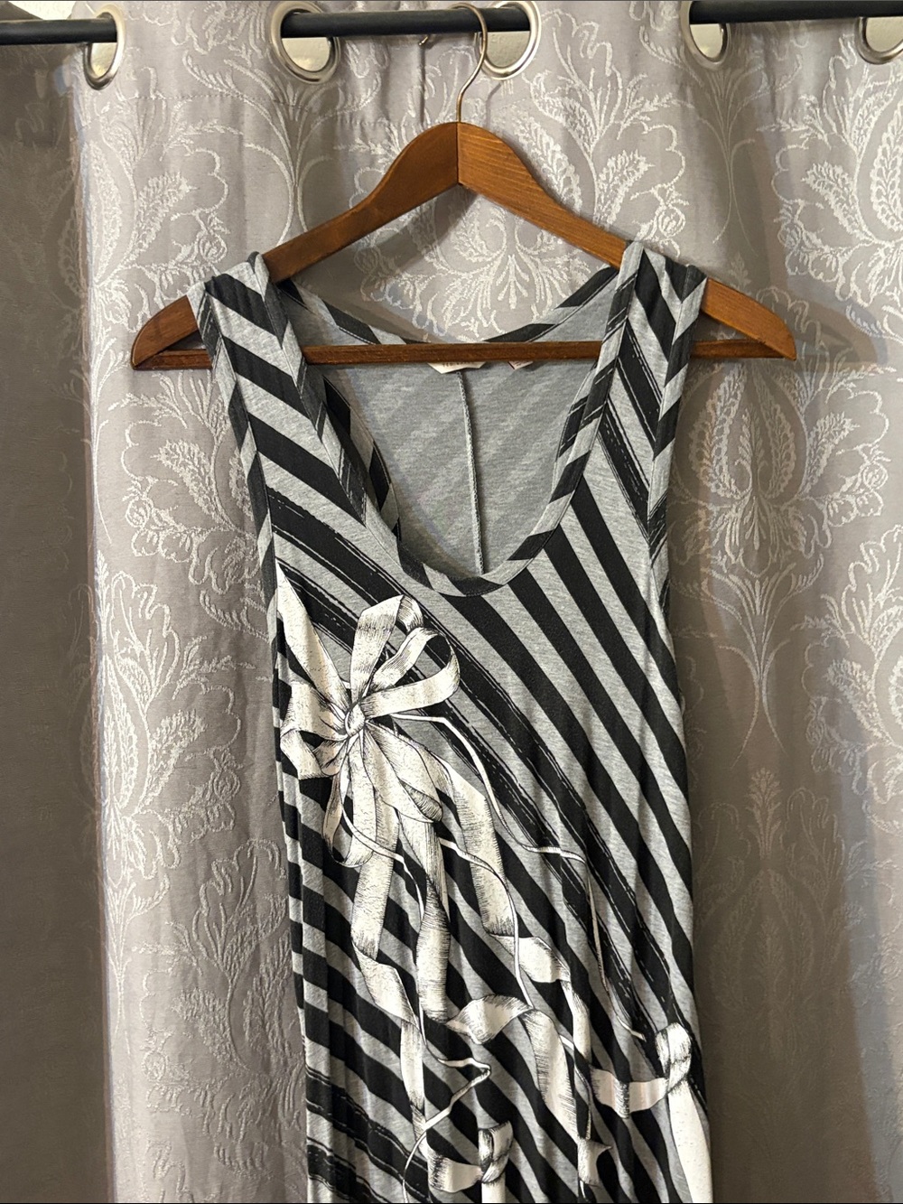 Ted Baker Black and White Striped Maxi Dress with Floral Detail